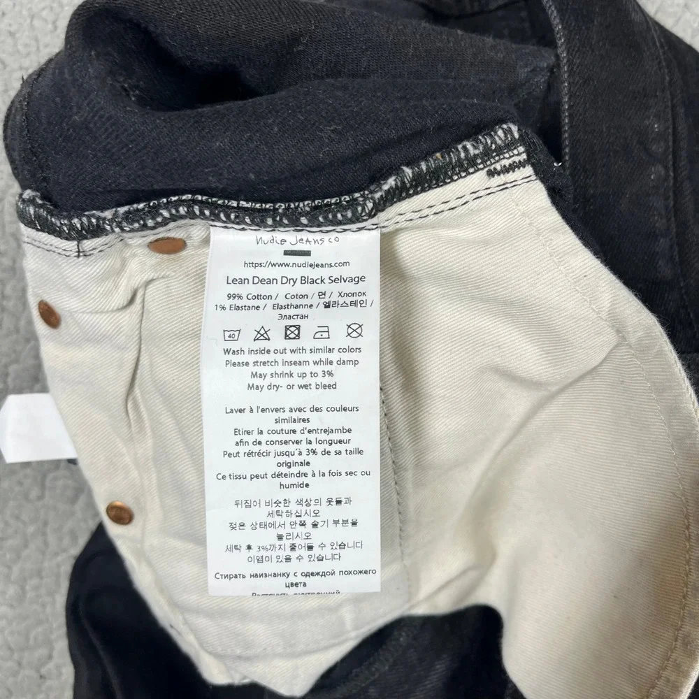 Nudie Jeans Co Lean Dean Dry Black Selvage Slim Tapered Jeans Mens 31x30 (31x28)